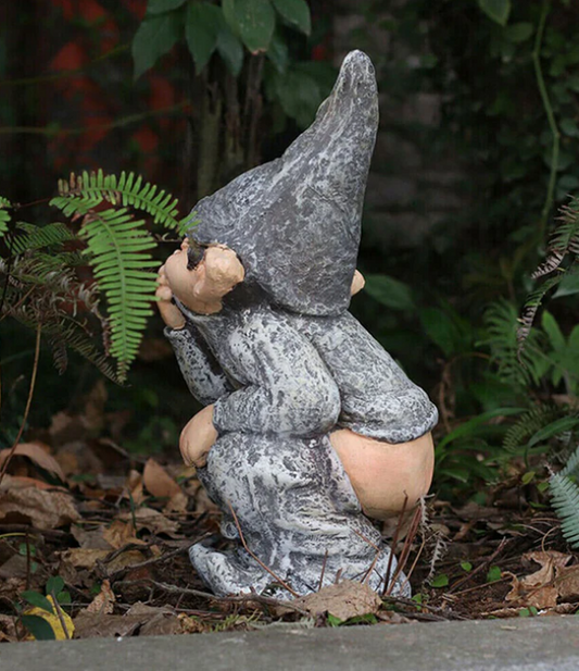 Pooping Naughty Garden Gnome Statue