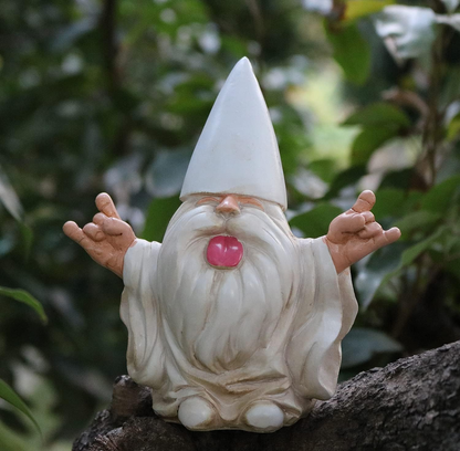 "Peaceout" White Bearded Garden Gnome