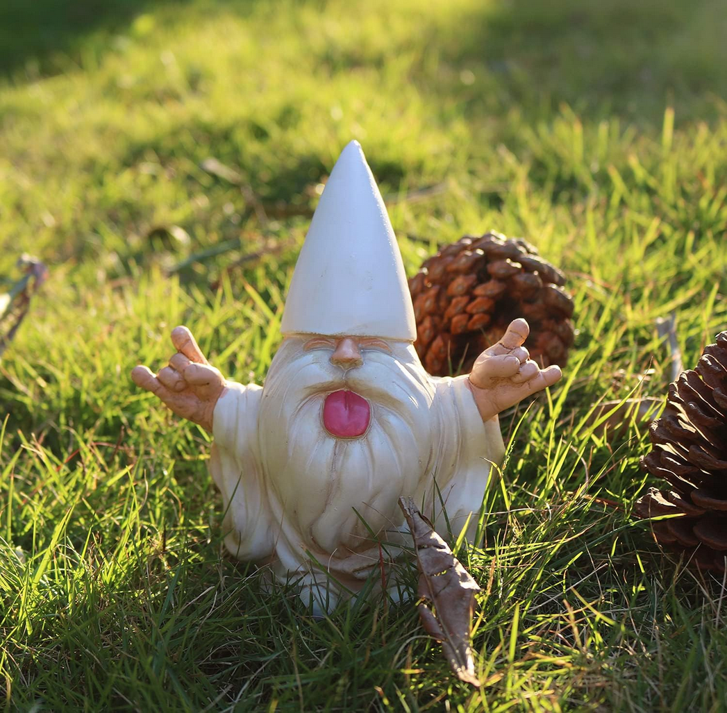 "Peaceout" White Bearded Garden Gnome