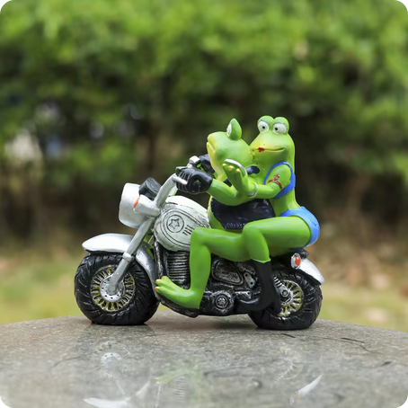 Motorbike Riding Frogs Statue