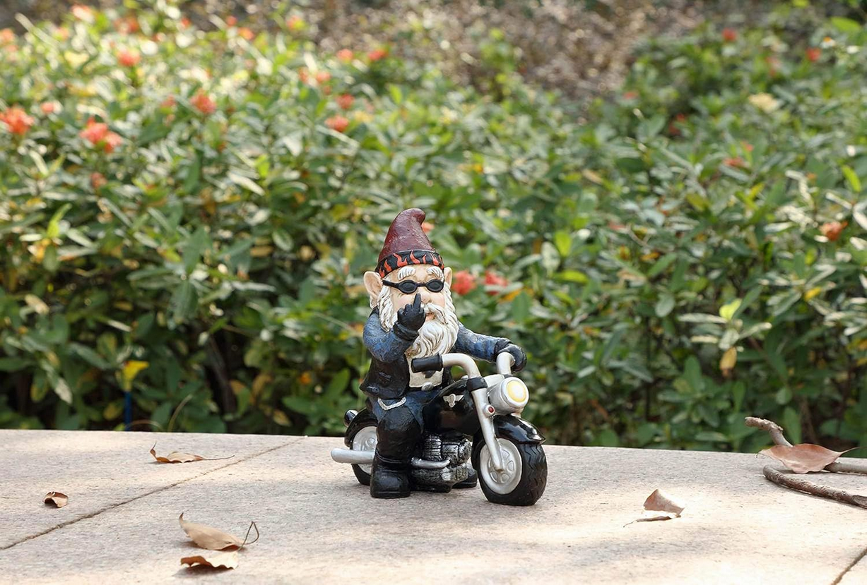 Funky Biker Garden Gnome Pulling Finger