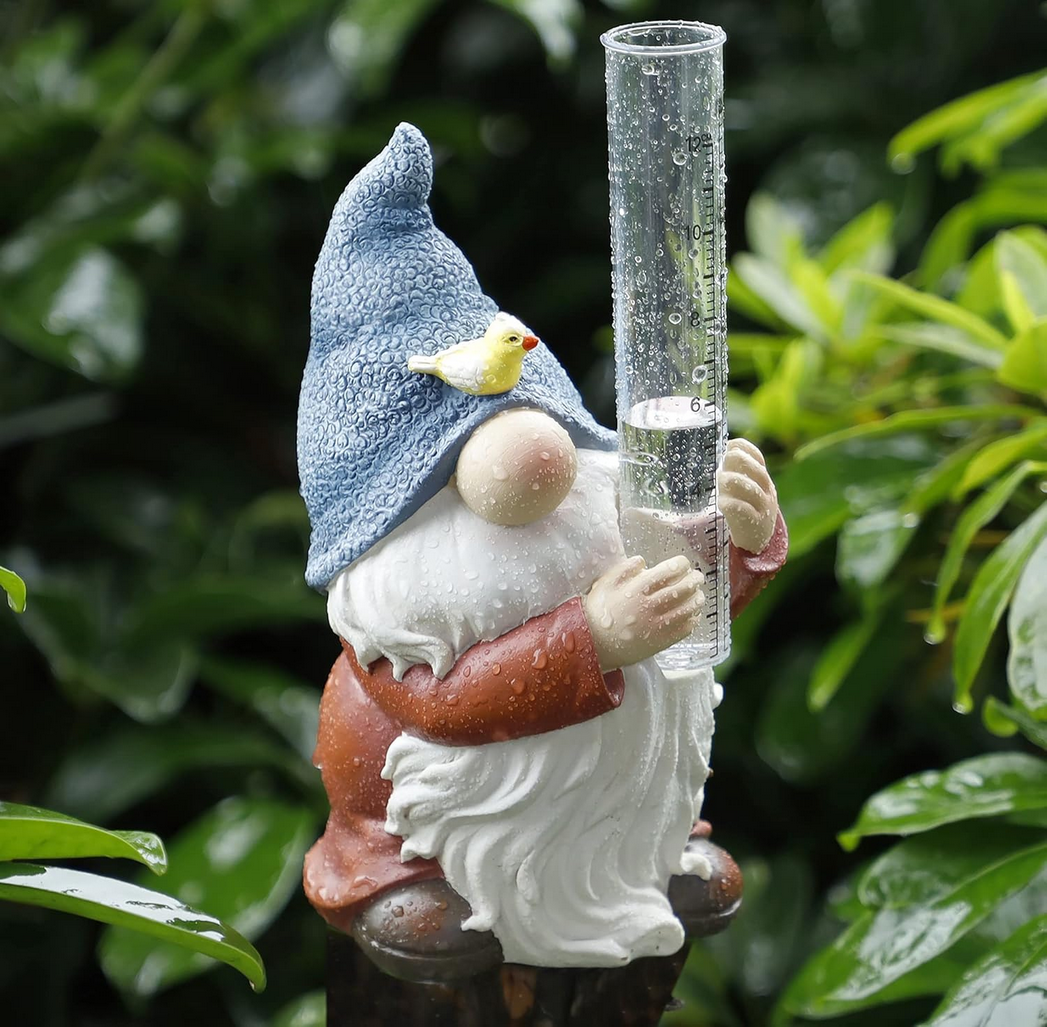 Cute Rain Gauge Garden Gnome