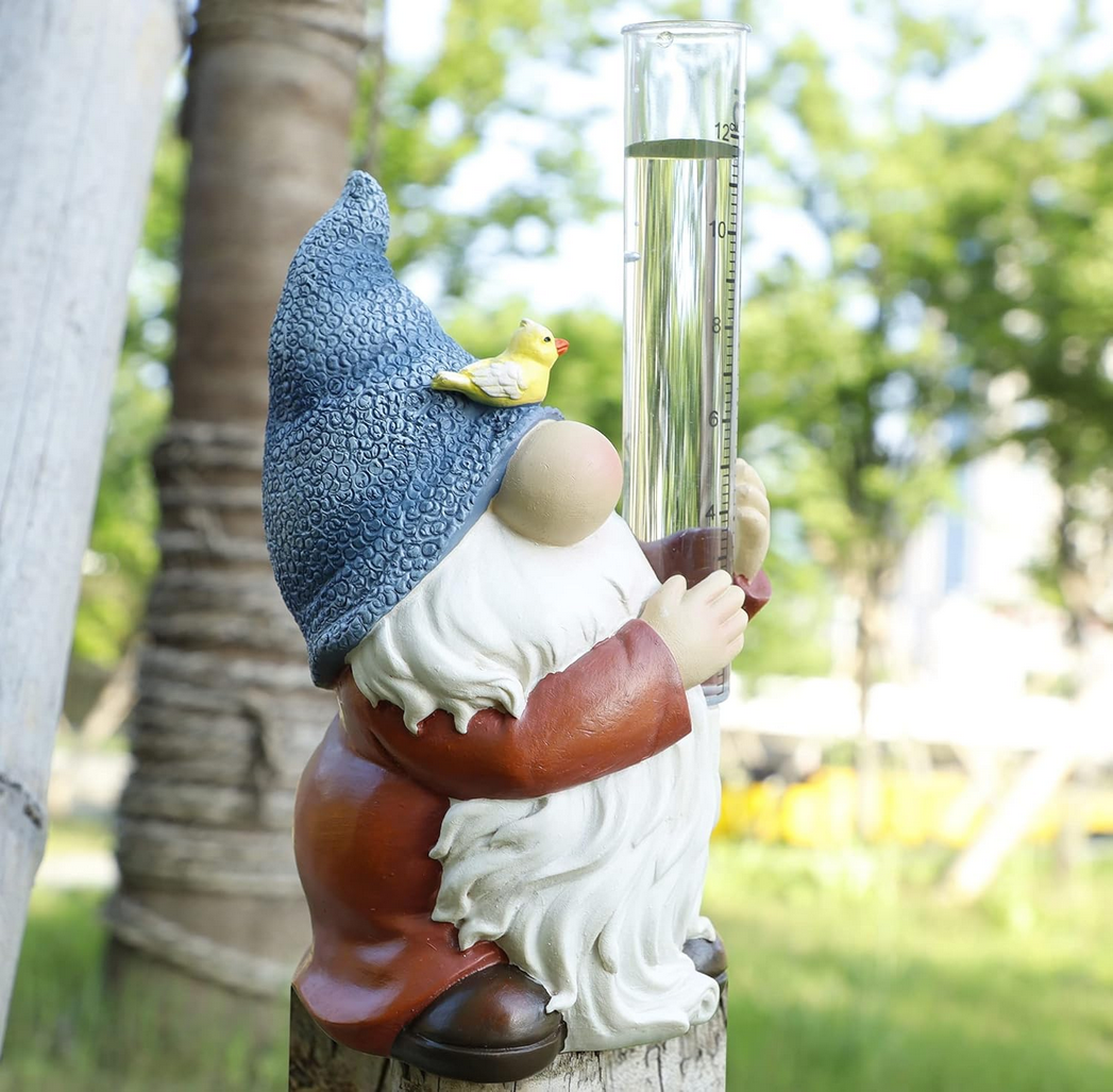 Cute Rain Gauge Garden Gnome