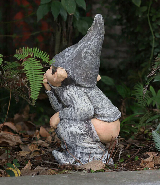 Pooping Naughty Garden Gnome Statue