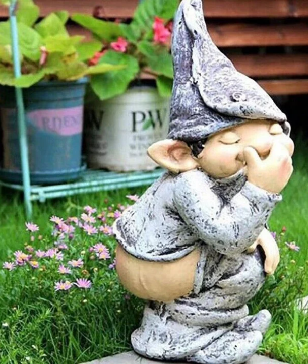 Pooping Naughty Garden Gnome Statue